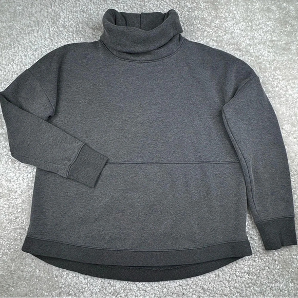 Athleta Cozy Karma Fleece Turtleneck Funnel Neck Sweater Oversize Grey small - Picture 2 of 8